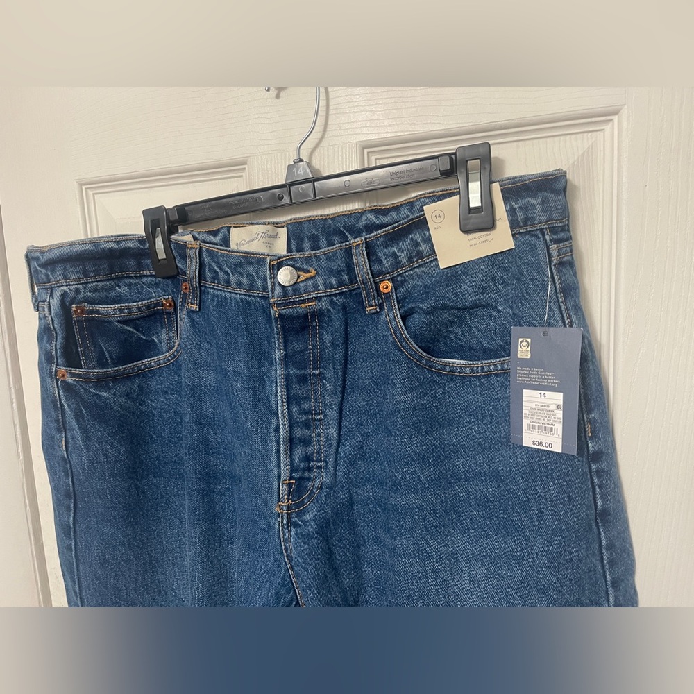 Universal Thread Mid Rise 90s Baggy Jeans Size 14 Cuffed Hem Dark Wash NWT - Picture 5 of 11